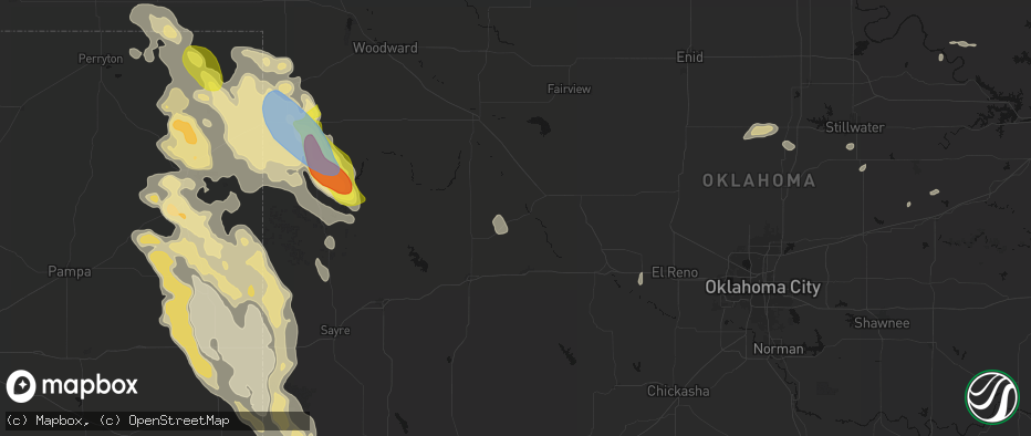 Hail map in Thomas, OK on June 23, 2026