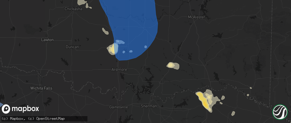 Hail map in Tishomingo, OK on June 23, 2026