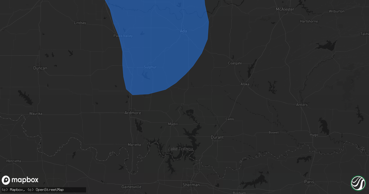 Hail map in Tishomingo, OK on June 23, 2026