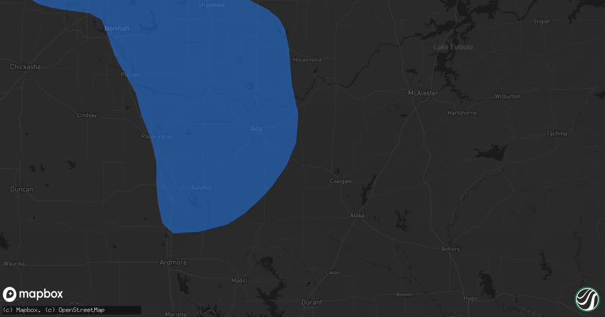 Hail map in Tupelo, OK on June 23, 2026