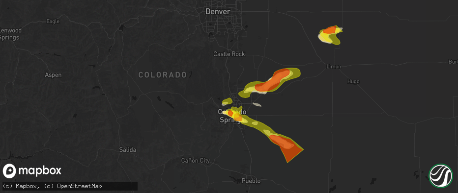 Hail map in Usaf Academy, CO on June 23, 2026