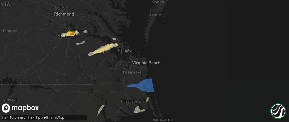 Hail map in Virginia Beach, VA on June 23, 2026