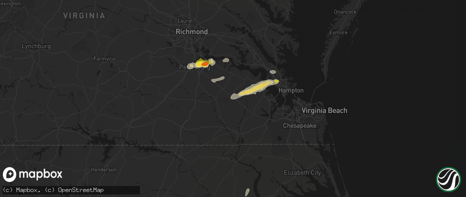 Hail map in Wakefield, VA on June 23, 2026