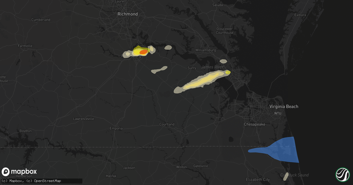 Hail map in Wakefield, VA on June 23, 2026