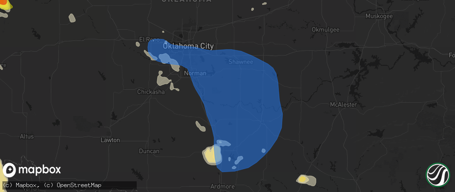 Hail map in Wanette, OK on June 23, 2026
