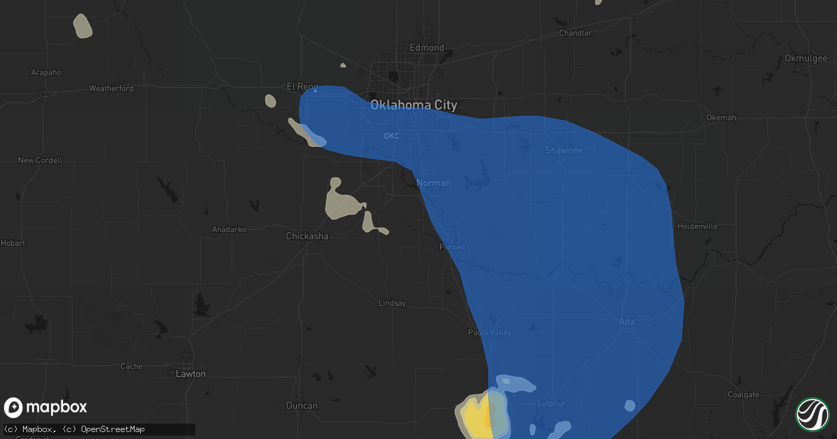 Hail map in Washington, OK on June 23, 2026
