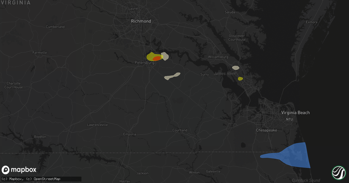 Hail map in Waverly, VA on June 23, 2026