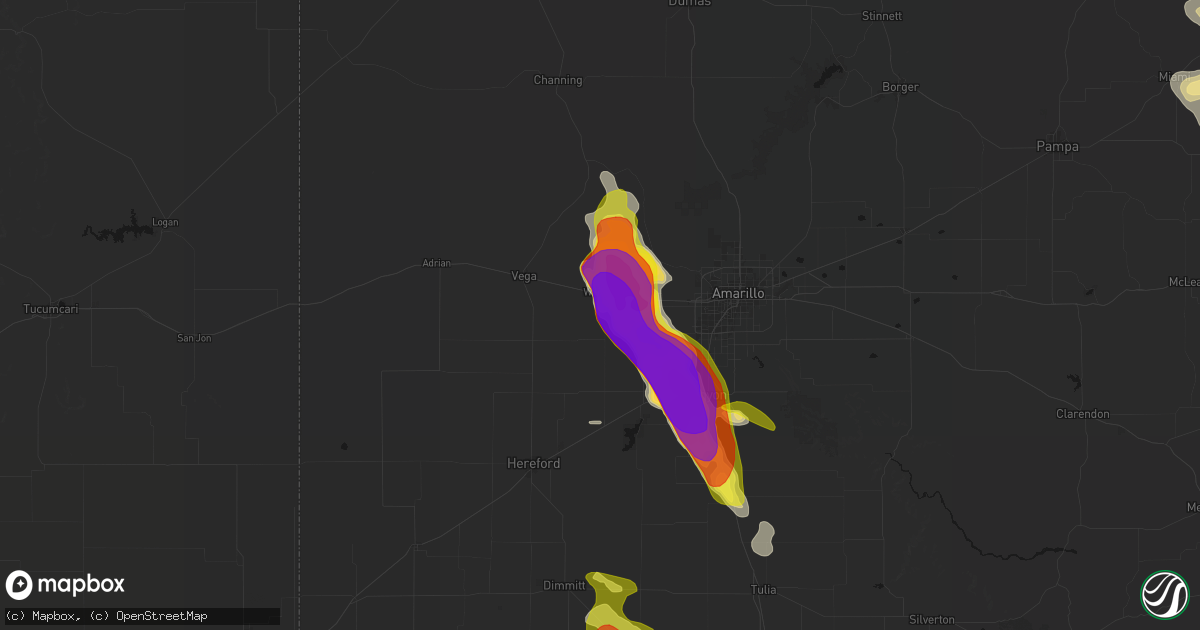 Hail map in Wildorado, TX on June 23, 2026