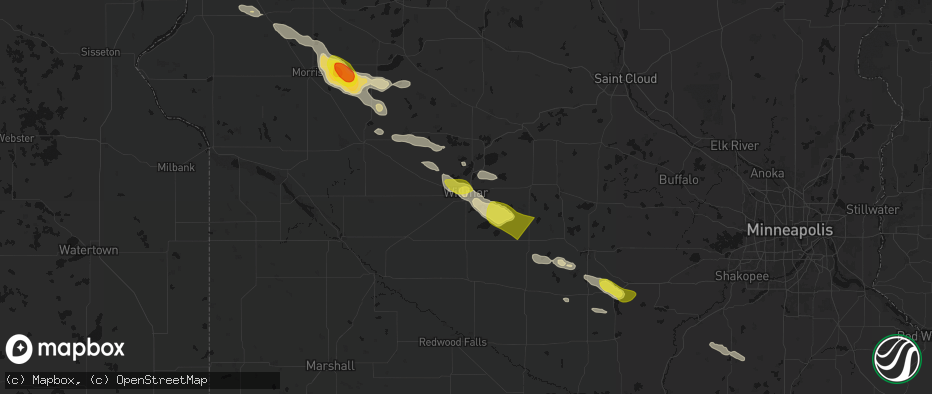Hail map in Willmar, MN on June 23, 2026