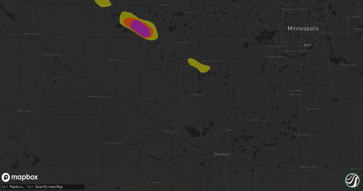 Hail map in Winthrop, MN on June 23, 2026