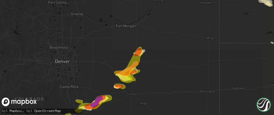 Hail map in Woodrow, CO on June 23, 2026