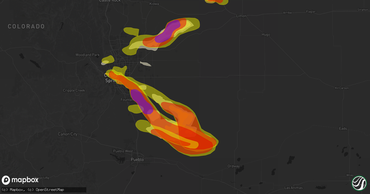 Hail map in Yoder, CO on June 23, 2026