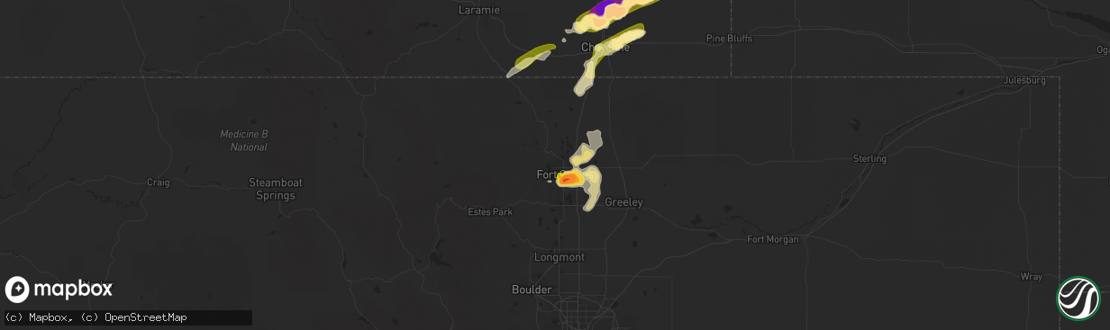 Hail map in Fort Collins, CO on June 24, 2014