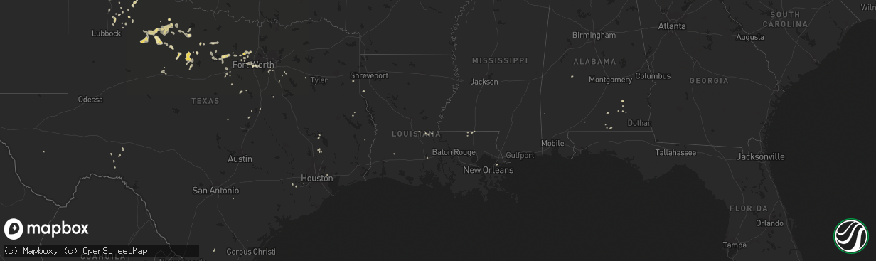 Hail map in Louisiana on June 24, 2014