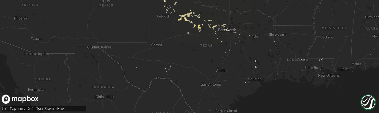 Hail map in Texas on June 24, 2014