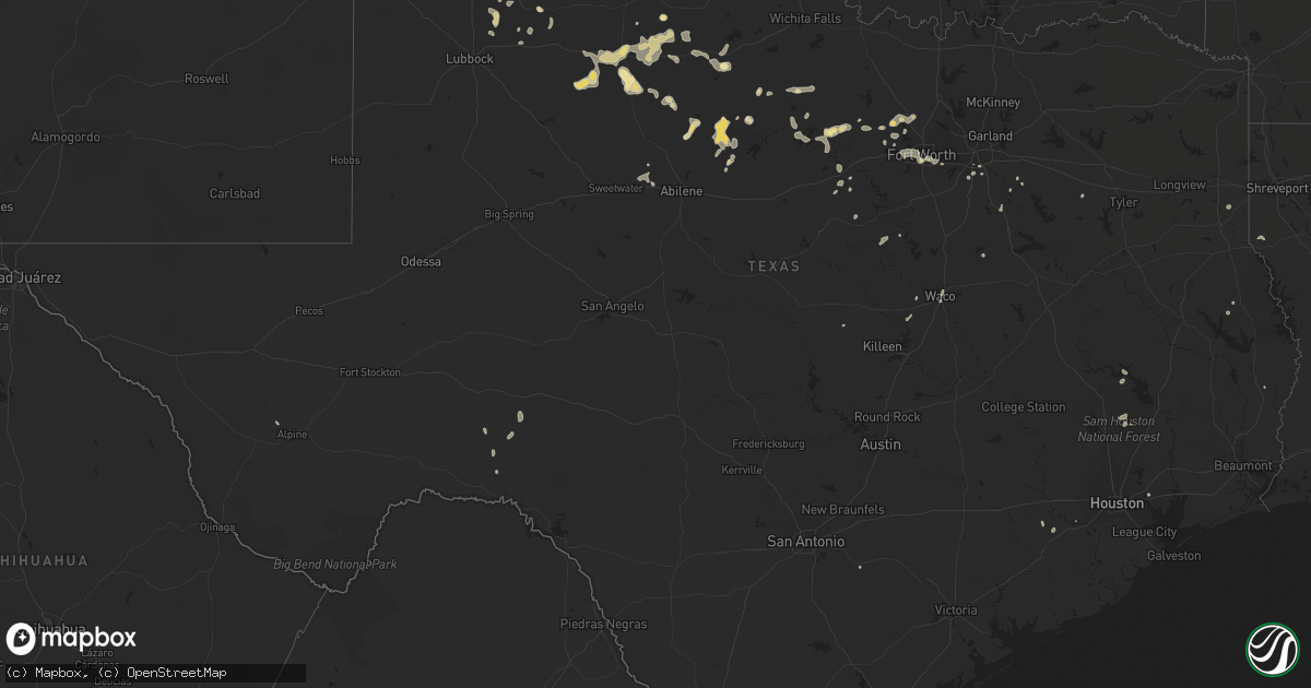 Hail map in Texas on June 24, 2014