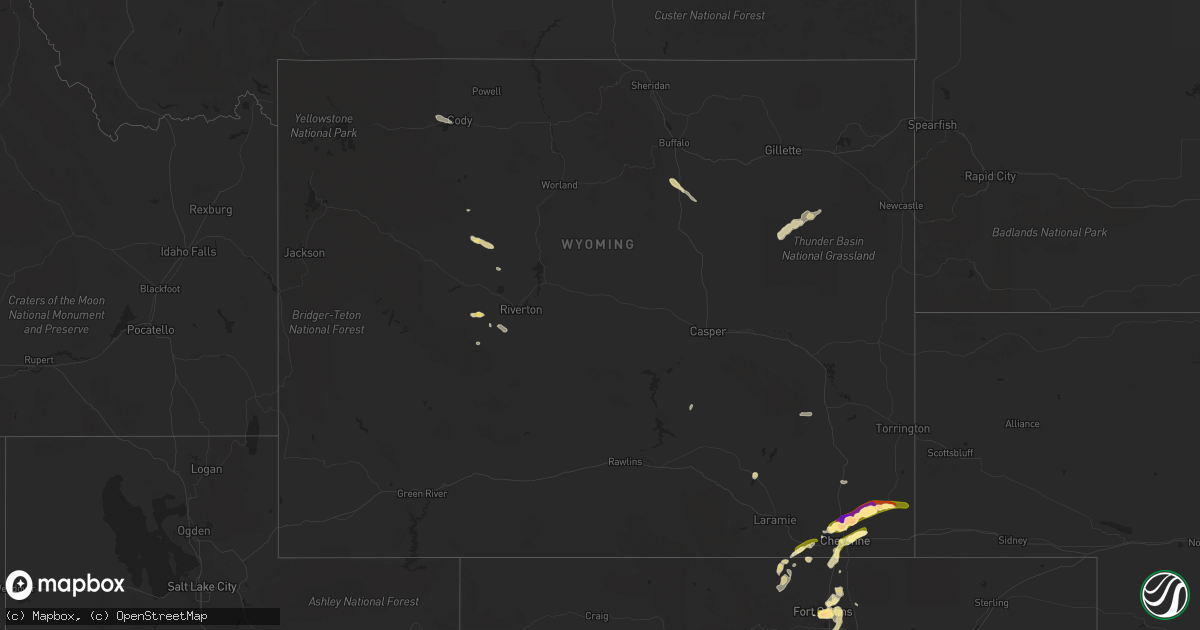 Hail map in Wyoming on June 24, 2014