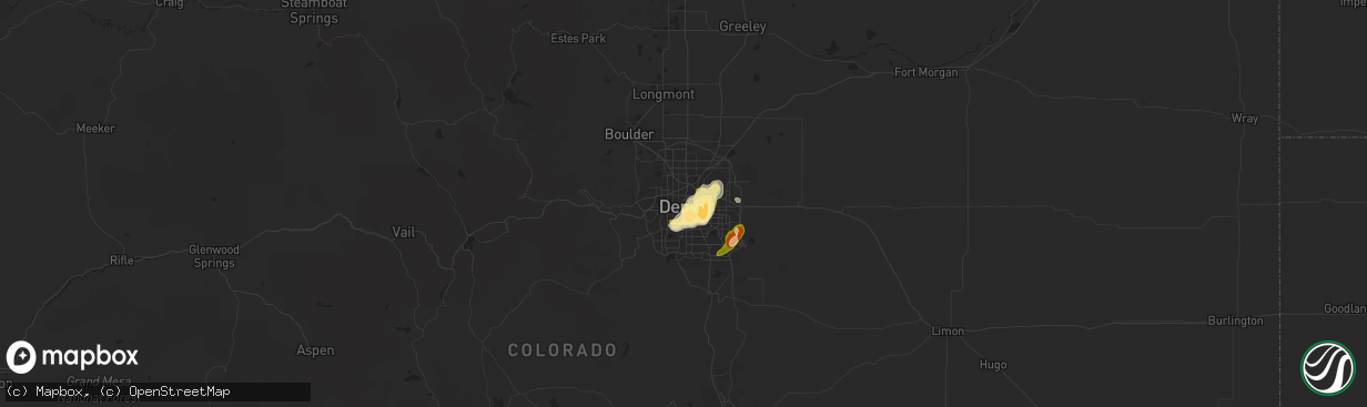 Hail map in Denver, CO on June 24, 2015