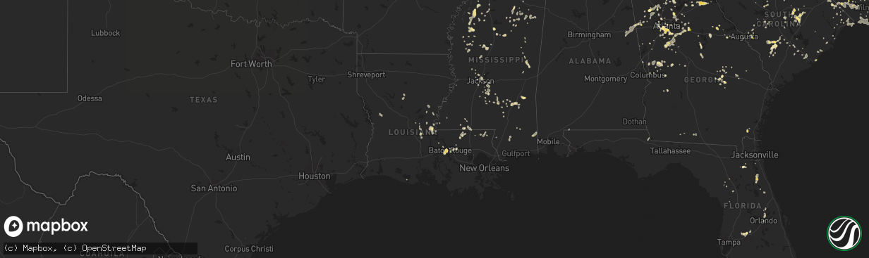 Hail map in Louisiana on June 24, 2015