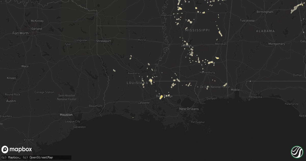 Hail map in Louisiana on June 24, 2015