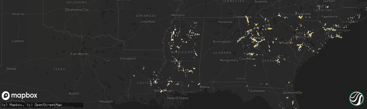 Hail map in Mississippi on June 24, 2015