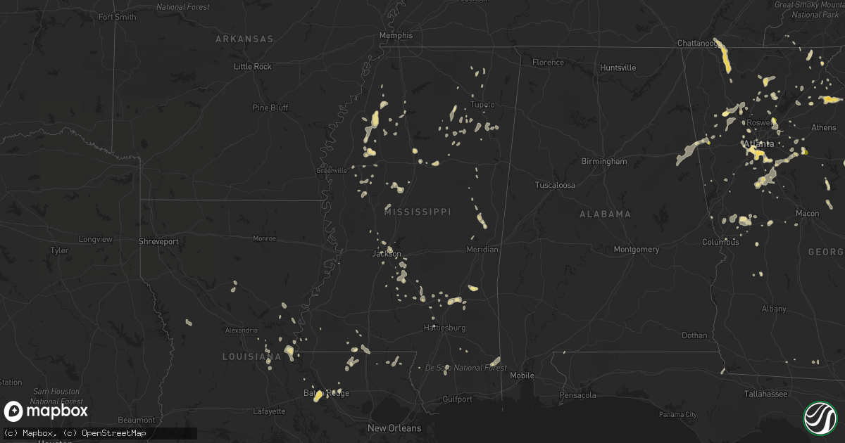 Hail map in Mississippi on June 24, 2015