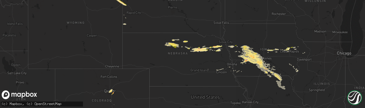 Hail map in Nebraska on June 24, 2015