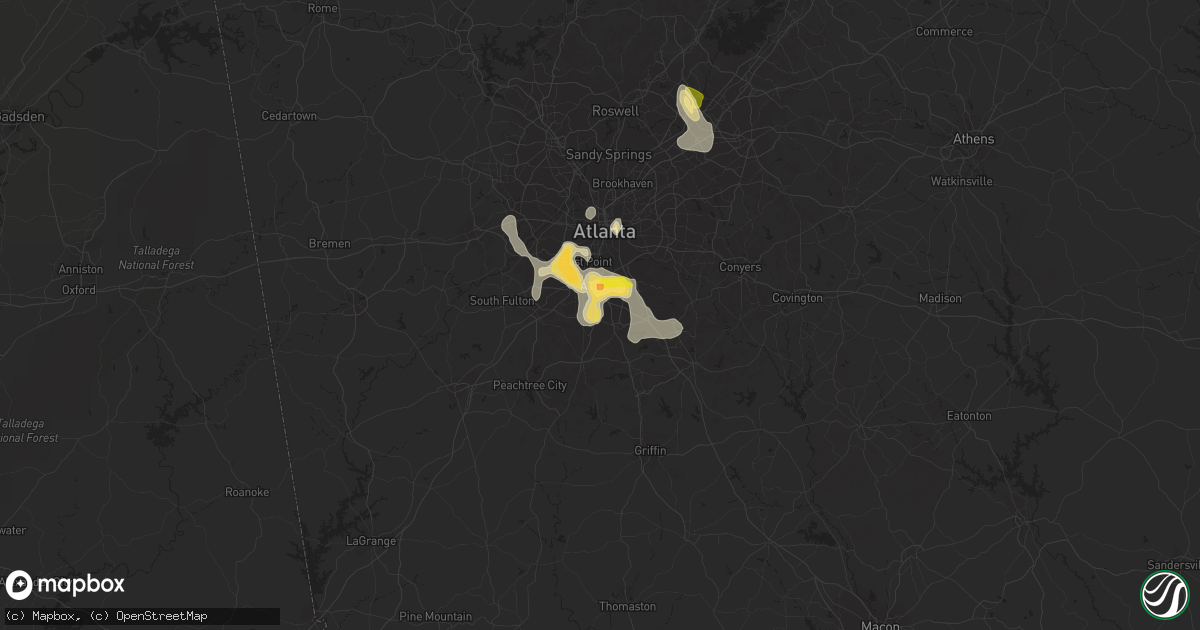 Hail map in Riverdale, GA on June 24, 2015