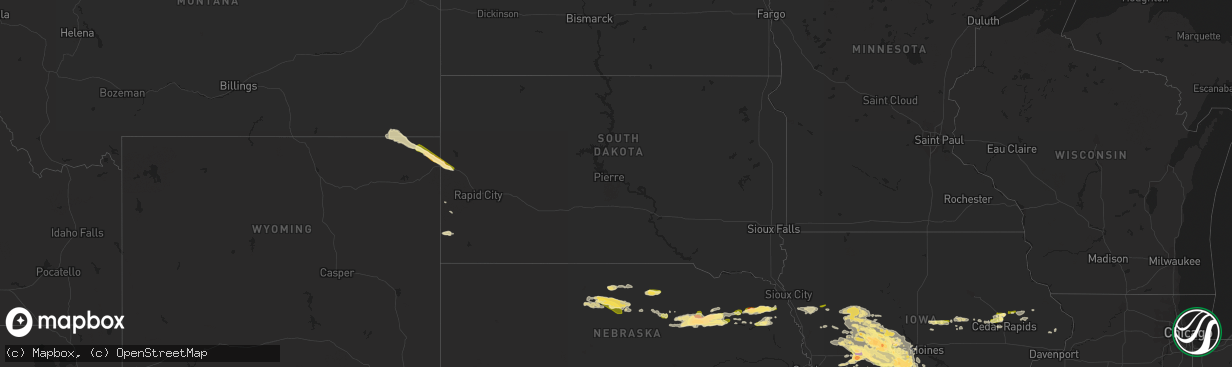 Hail map in South Dakota on June 24, 2015