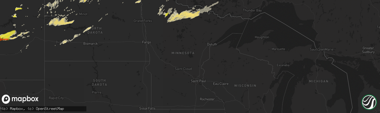 Hail map in Minnesota on June 24, 2016