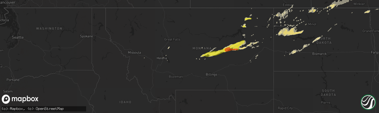 Hail map in Montana on June 24, 2016