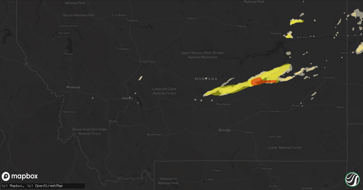 Hail map in Montana on June 24, 2016