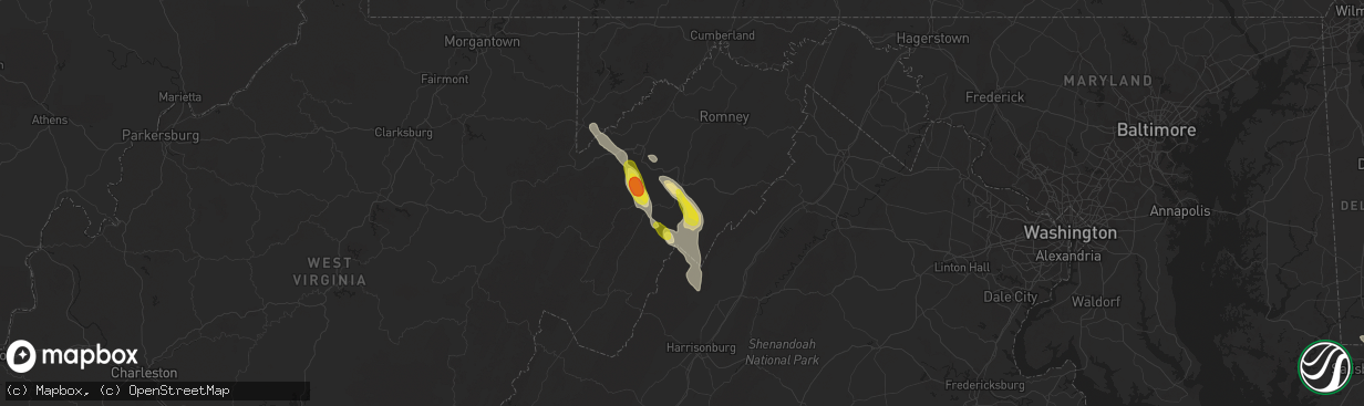 Hail map in Moorefield, WV on June 24, 2016