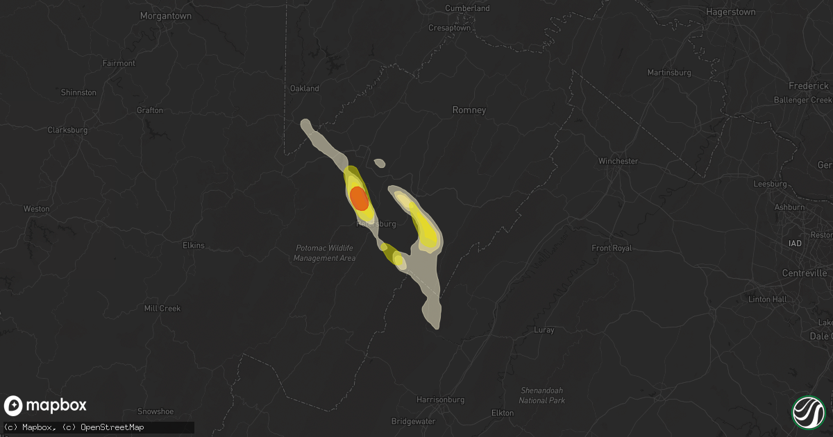 Hail map in Moorefield, WV on June 24, 2016