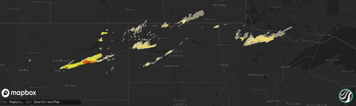 Hail map in North Dakota on June 24, 2016