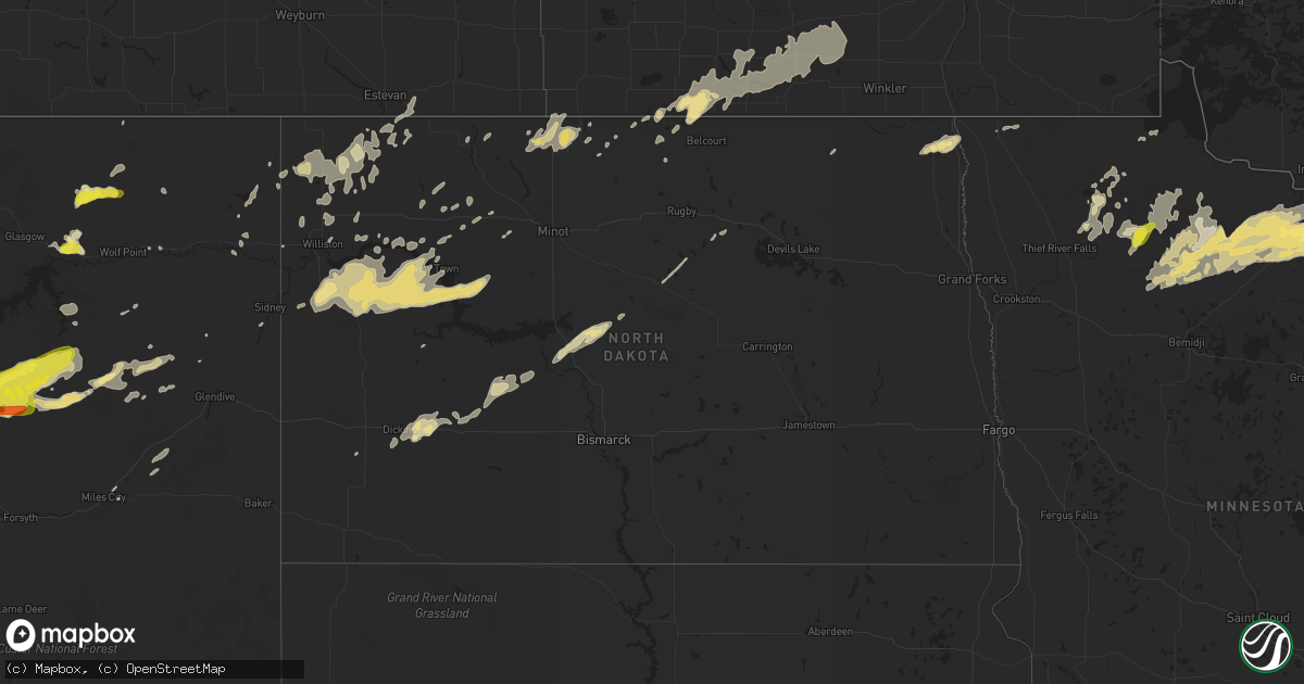 Hail map in North Dakota on June 24, 2016