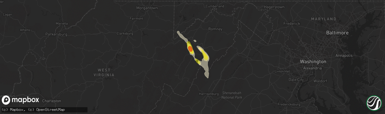 Hail map in Petersburg, WV on June 24, 2016