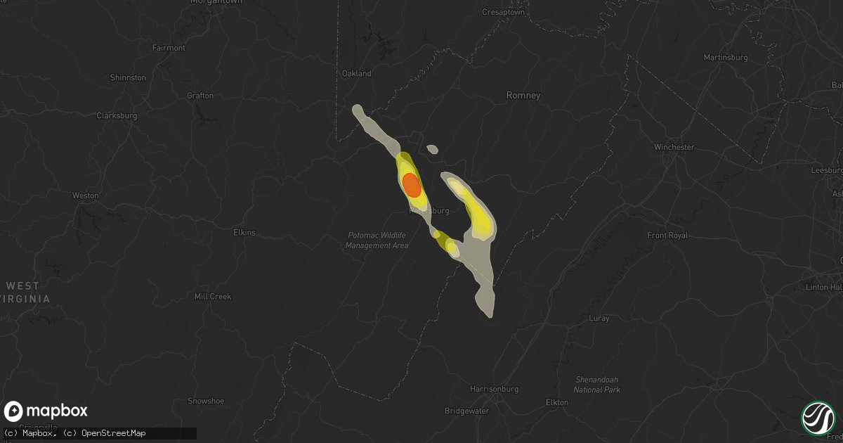 Hail map in Petersburg, WV on June 24, 2016