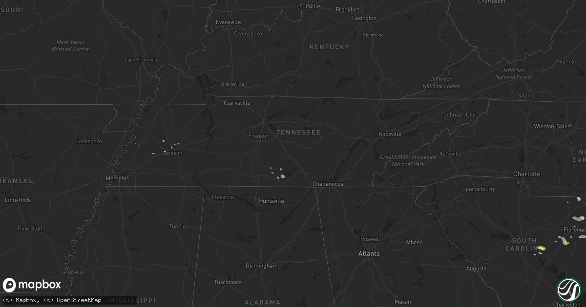 Hail map in Tennessee on June 24, 2016