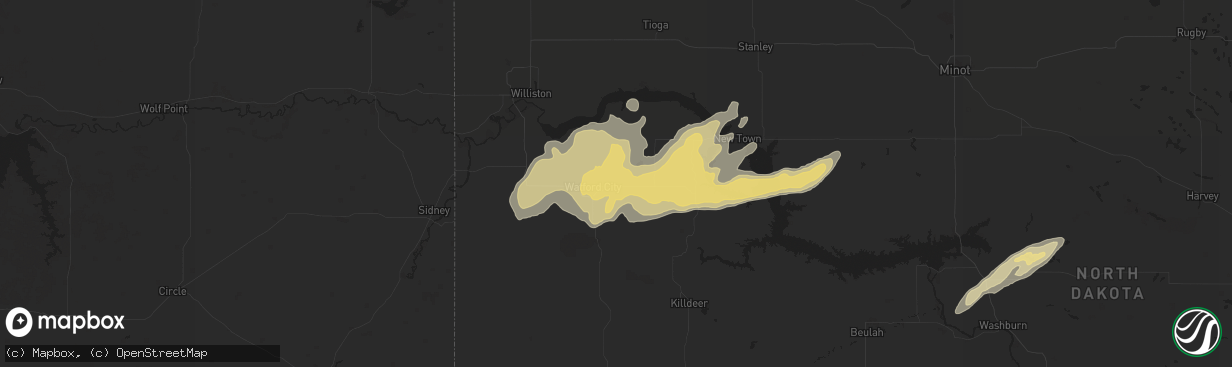 Hail map in Watford City, ND on June 24, 2016