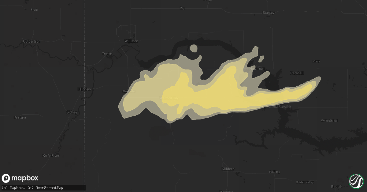 Hail map in Watford City, ND on June 24, 2016