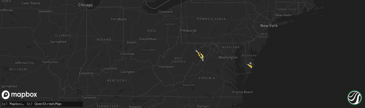 Hail map in West Virginia on June 24, 2016