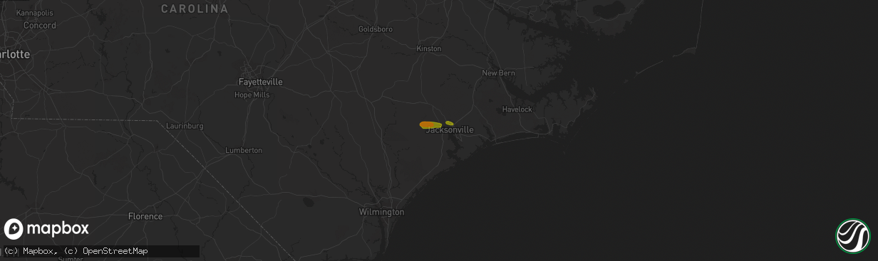 Hail map in Jacksonville, NC on June 24, 2018