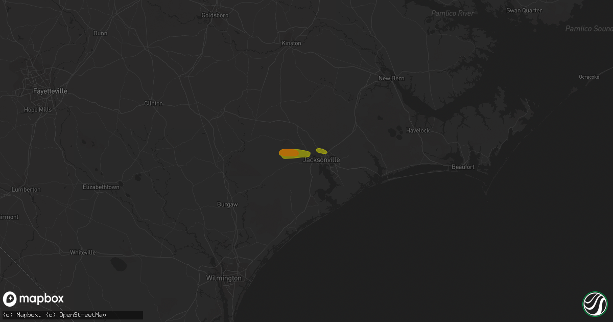 Hail map in Jacksonville, NC on June 24, 2018