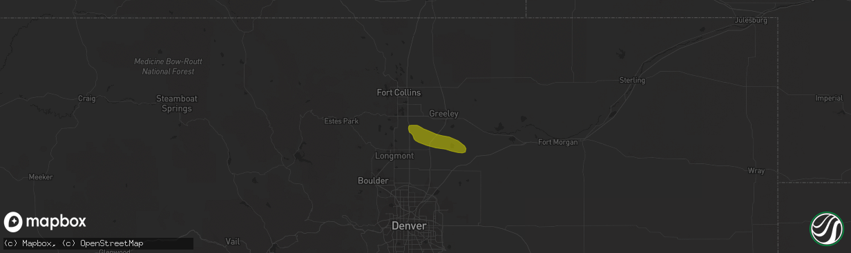 Hail map in Milliken, CO on June 24, 2018