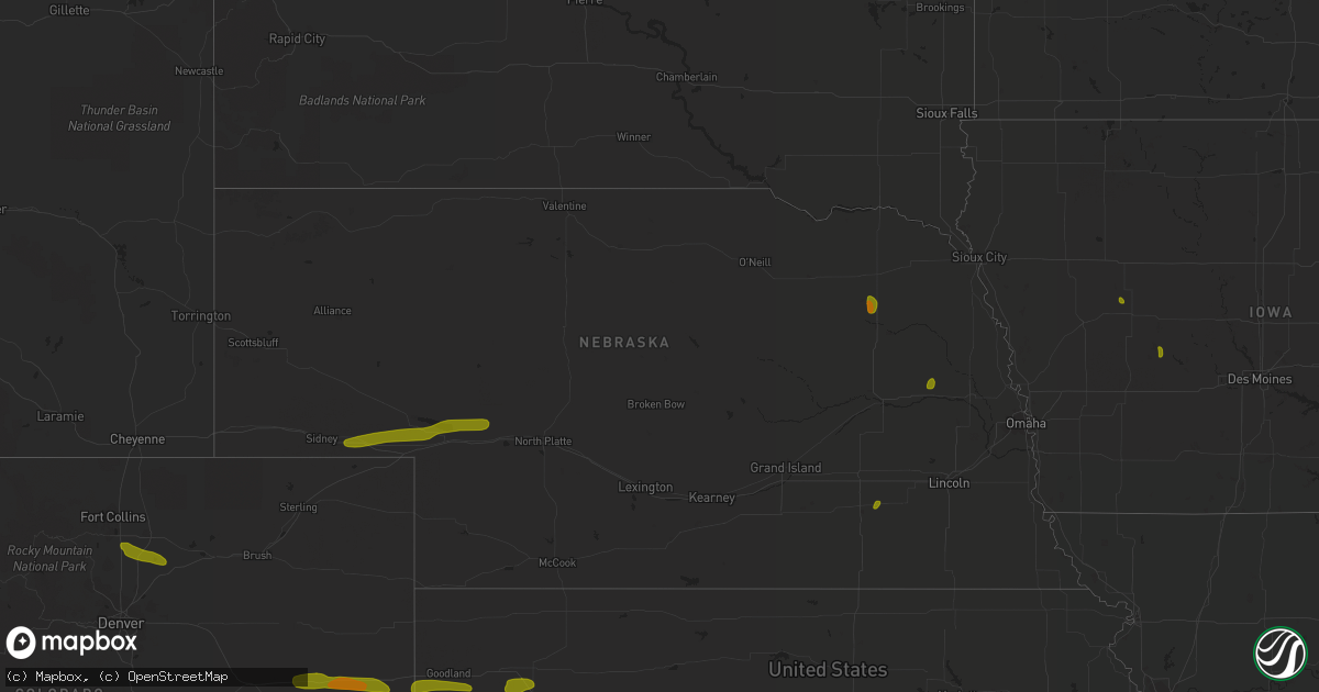 Hail map in Nebraska on June 24, 2018