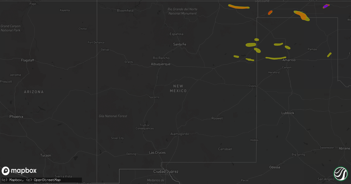 Hail map in New Mexico on June 24, 2018