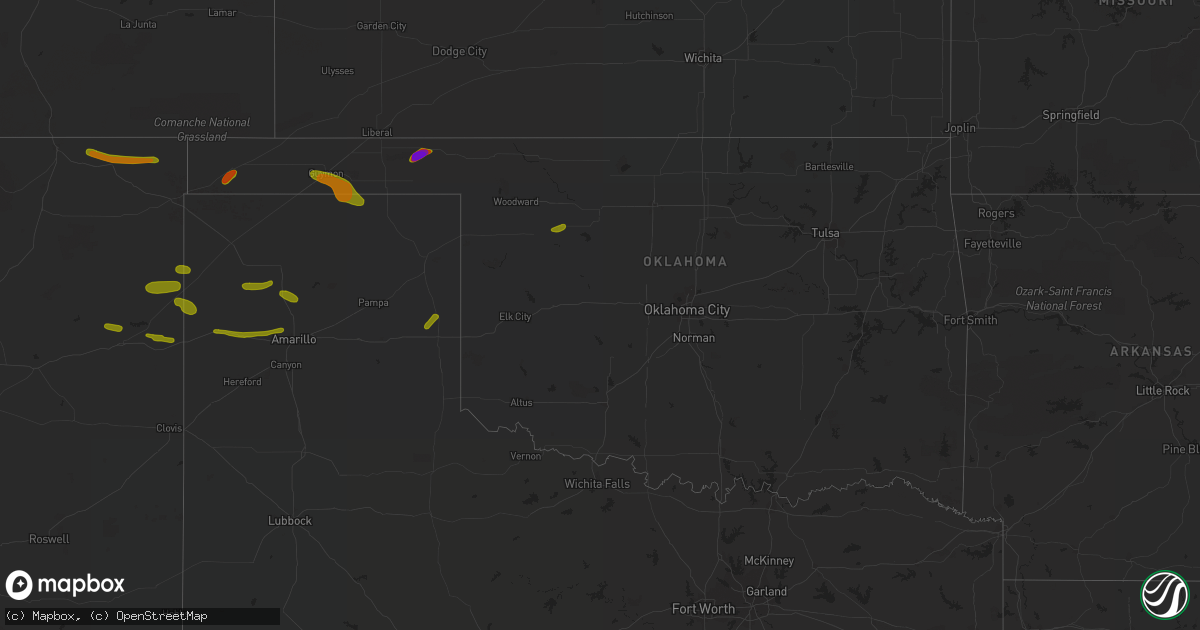 Hail map in Oklahoma on June 24, 2018