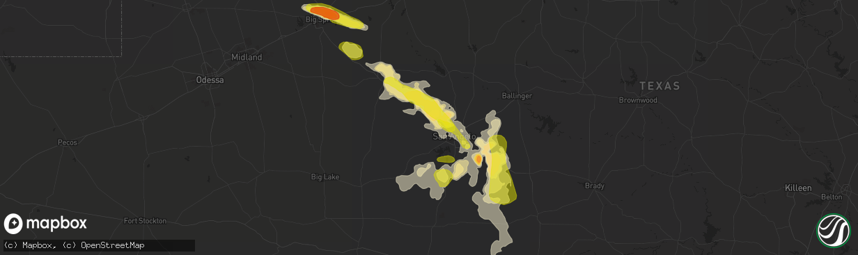 Hail map in San Angelo, TX on June 24, 2019