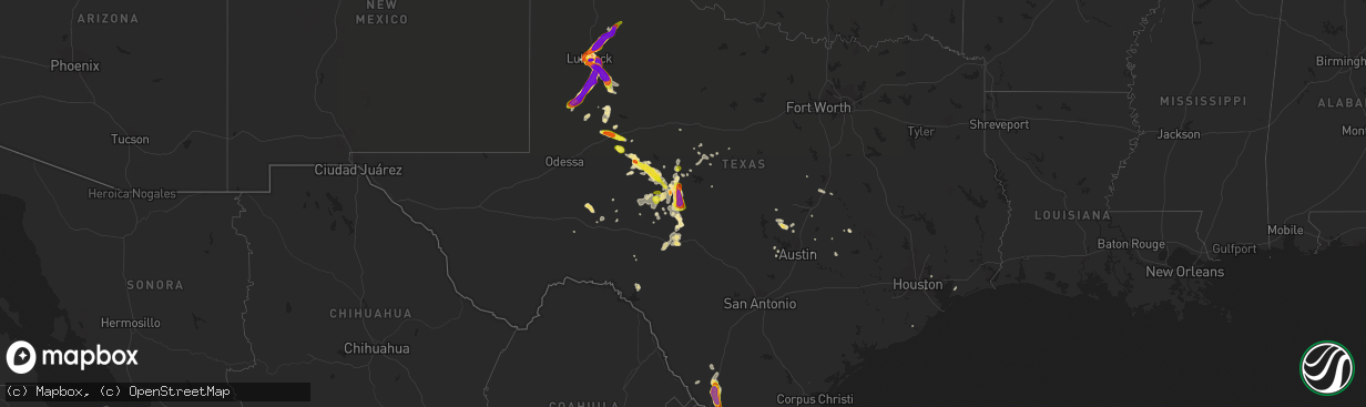 Hail map in Texas on June 24, 2019